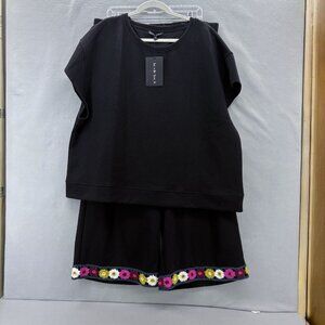 SEE AND BE SEEN Womens Black Textured 2 Piece Wide Leg Crochet Detail Boho SZ 2X